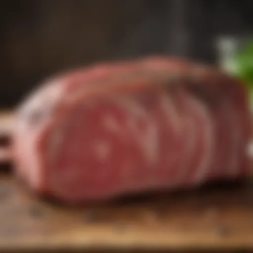 A beautifully marbled piece of raw beef brisket.