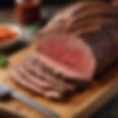 Sliced Brisket Showcasing Tenderness A close-up of sliced beef brisket on a cutting board.