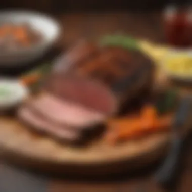 Slow-Cooked Beef Brisket with Accompaniments A slow-cooked beef brisket served with sides.