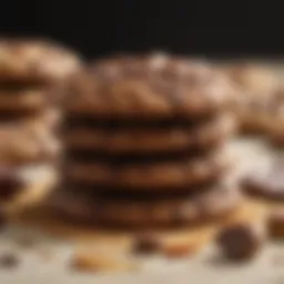 A close-up of rich almond flour chocolate cookies with a glossy chocolate drizzle