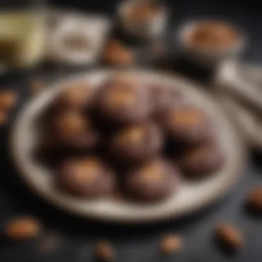 A beautifully arranged plate of almond flour chocolate cookies garnished with nuts