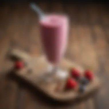 Refreshing Berry Smoothie A refreshing glass of almond milk berry smoothie placed on a rustic wooden table.