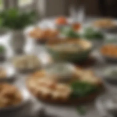 Elegant Table Setting with Dip A beautifully set table featuring Alouette Spinach and Artichoke Dip, inviting guests to enjoy a culinary treat.