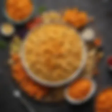 An artistic arrangement of Kraft Mac and Cheese and Cheetos surrounded by fresh ingredients, symbolizing culinary creativity.