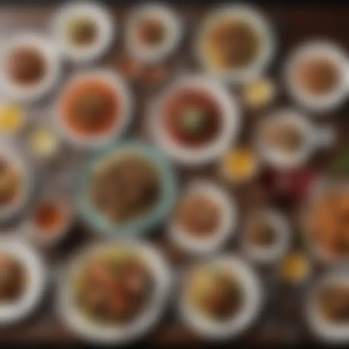 A table set with a variety of dishes from different Astoria restaurants, symbolizing local culture