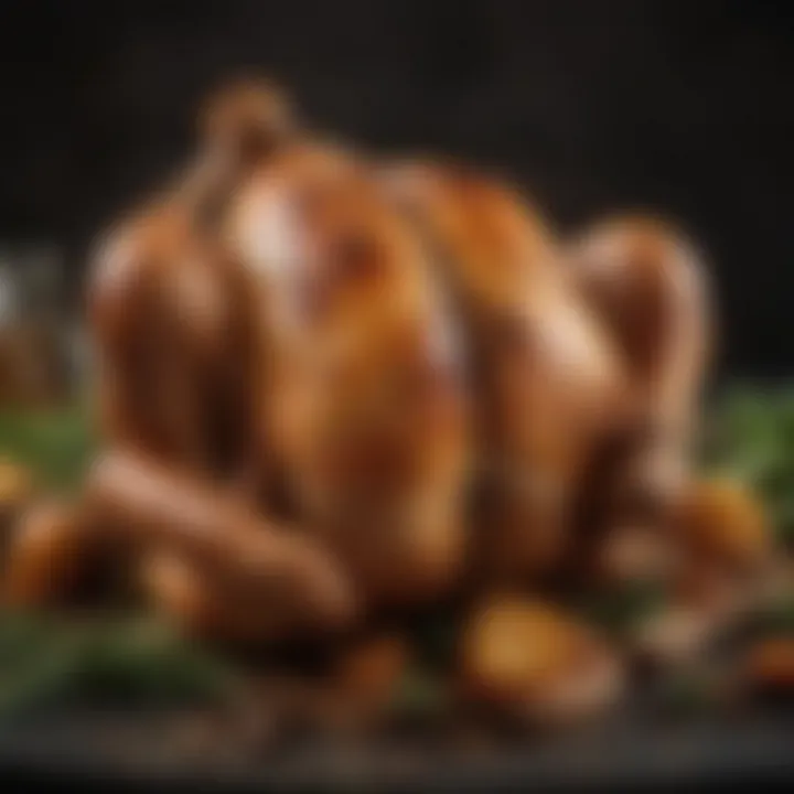 A perfectly roasted whole chicken with crispy skin and herbs