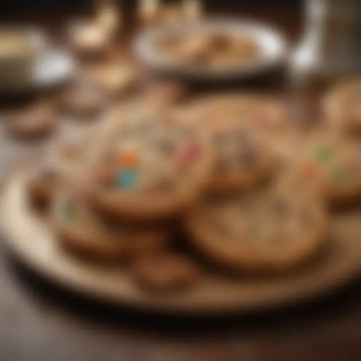 A visually appealing presentation of cookies arranged creatively on a table with decorative elements