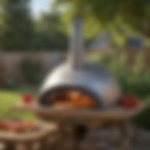 A beautifully crafted portable pizza oven in a backyard setting