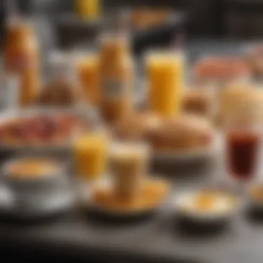 Breakfast Beverages and Delights An array of breakfast beverages alongside classic breakfast items.