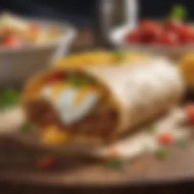 Breakfast Burrito with Fresh Ingredients Close-up of a delicious breakfast burrito with fresh ingredients.