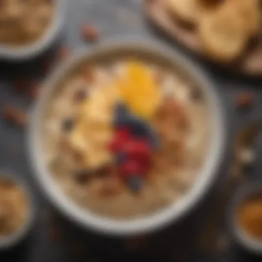 Hearty Oatmeal with Toppings A hearty breakfast spread including oatmeal, nuts, and seasonal fruits