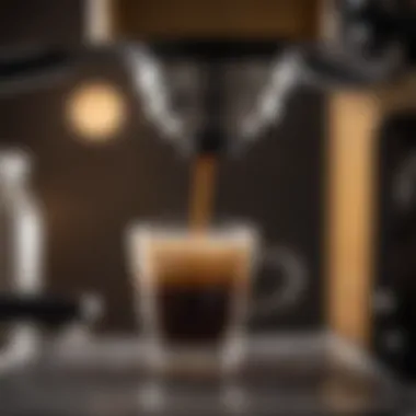 Close-up of espresso shot being extracted from Brim machine