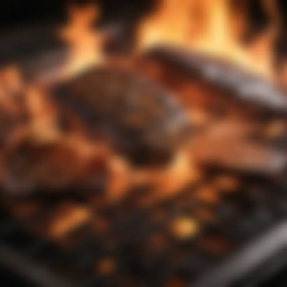 Charcoal grill with vibrant flames