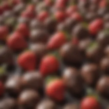 A vibrant market showcasing fresh strawberries and chocolates