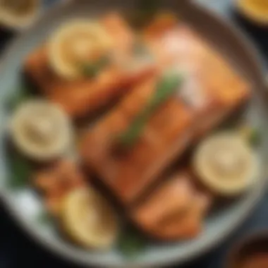 Grilled Salmon with Citrus Garnish A colorful platter of grilled salmon garnished with lemon and herbs, emphasizing omega-3 fatty acids.