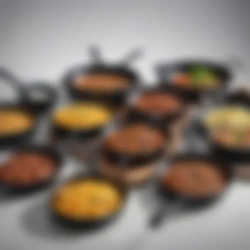 A collection of non-stick pans with various finishes and sizes.