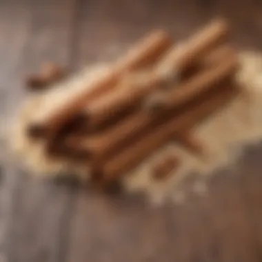 Cinnamon and Oats: A Perfect Pair A close-up of cinnamon sticks and oats on a wooden surface