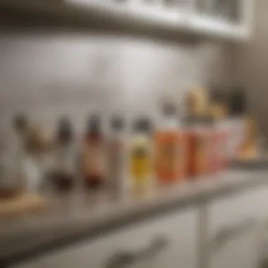 Cleaning supplies arranged neatly on a countertop