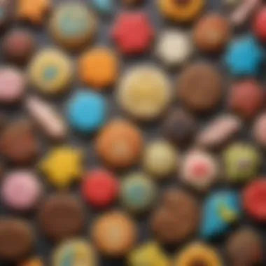 Vibrant Cookie Creations An assortment of colorful cookies shaped by large cutters, showcasing a vibrant baking experience.