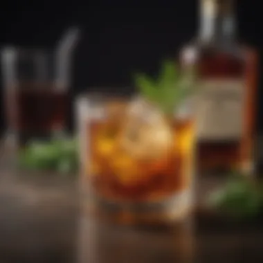 Elegant Whiskey Cocktail with Herbal Garnish A sophisticated whiskey cocktail garnished with fresh herbs