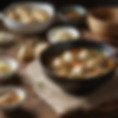 Flavorful Broth Pairing A rich broth served with chicken potstickers