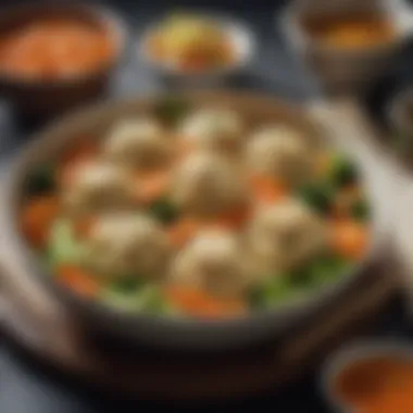 Nutritious Steamed Vegetables A bowl of steamed vegetables alongside potstickers