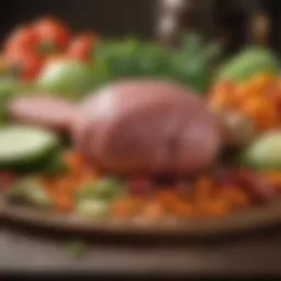 Vibrant assortment of seasonal vegetables complementing ham