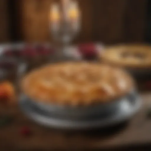 Elegant presentation of a pie in a foil pan on a rustic table