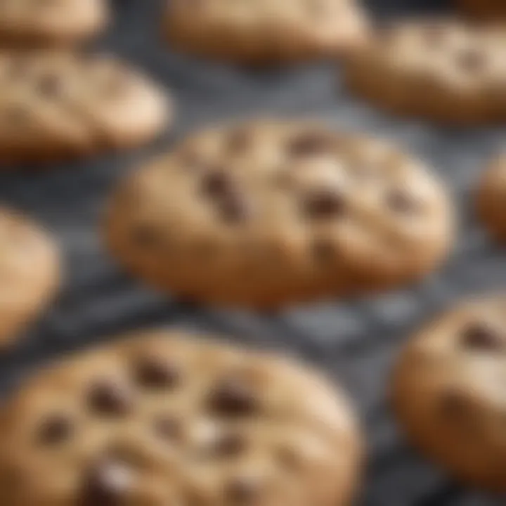 Freshly baked chocolate chip cookies on a cooling rack