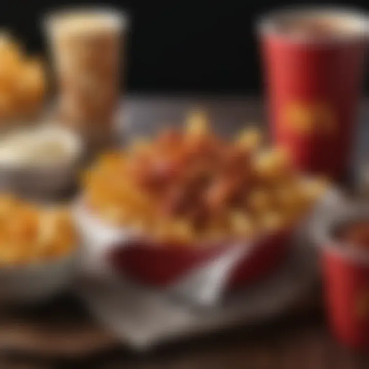 Delicious bacon cheese fries served in a red McDonald's container alongside dipping sauces