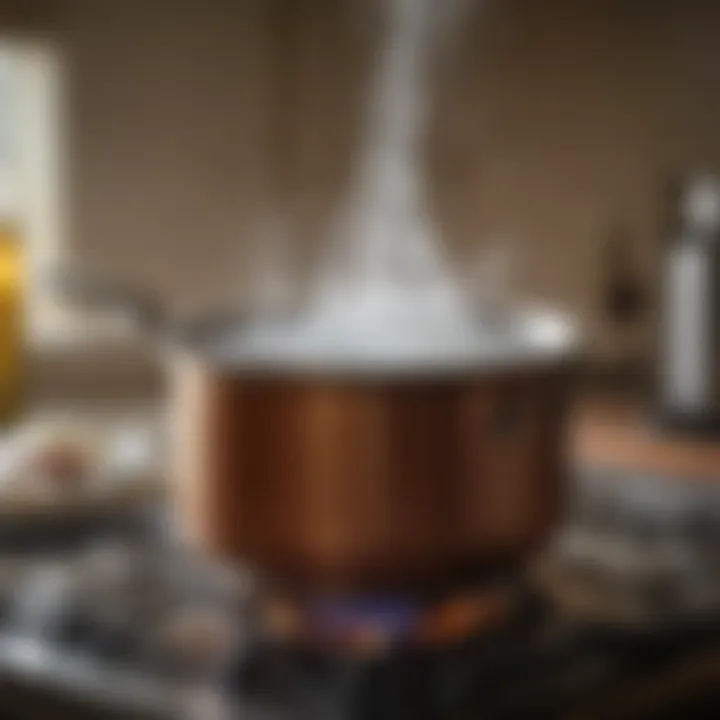 Boiling water in a pot on a stove