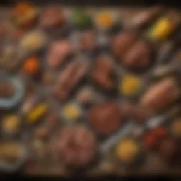 Various BBQ parts displayed on a rustic table