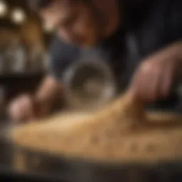 Close-up of bartenders cleaning powder granules