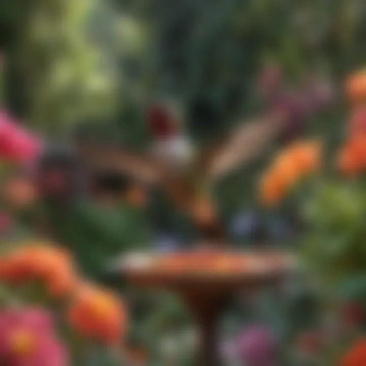 Colorful backyard filled with blooming flowers attracting hummingbirds