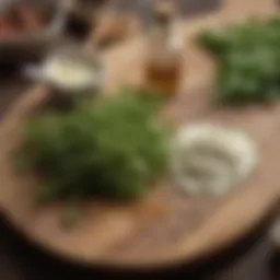 Fresh herbs and seasoning ingredients used for ranch sauce