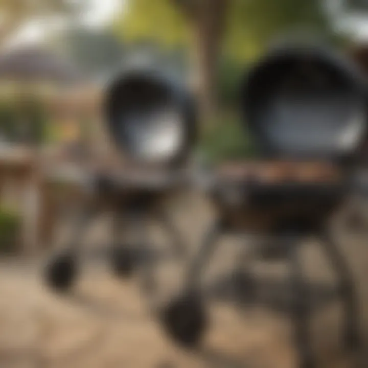 A variety of Weber grill types displayed outdoors