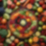 Colorful assortment of fresh fruits and vegetables arranged aesthetically