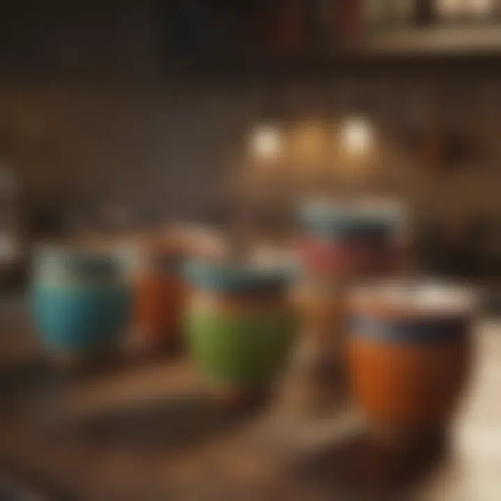 Colorful ceramic spice pots arranged artistically