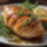 Oven-baked chicken breast garnished with herbs