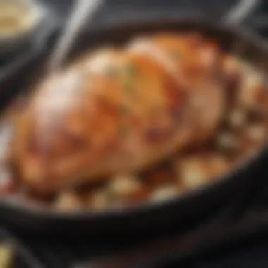 Stovetop chicken breast in a sizzling pan