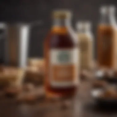 A cozy kitchen scene with various ingredients and Starbucks Chestnut Praline Syrup on the counter