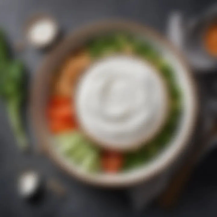 Bowl with creamy yogurt-based ranch dressing