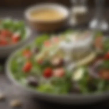 Ranch dressing drizzled on a fresh salad
