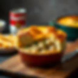 A golden brown chicken pot pie fresh out of the oven, showcasing a flaky crust and hearty filling