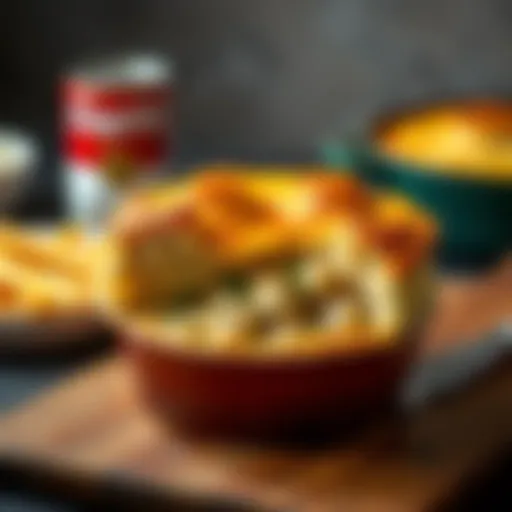 A golden brown chicken pot pie fresh out of the oven, showcasing a flaky crust and hearty filling