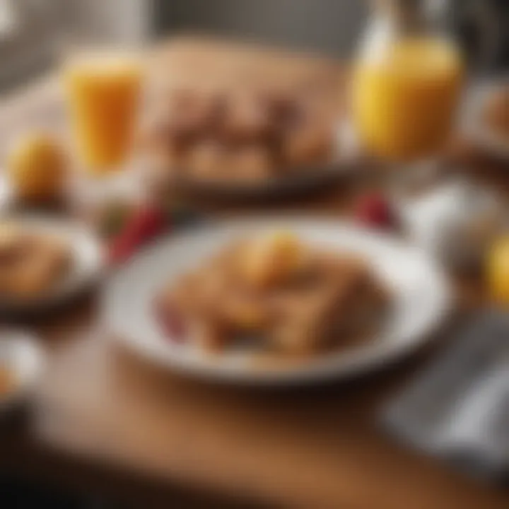 An elegant breakfast table setting featuring French toast waffles