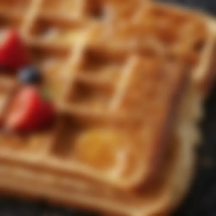 Close-up of the fluffy texture and golden crust of a French toast waffle