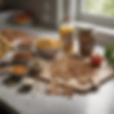 Raw ingredients for dog treats laid out on a kitchen counter