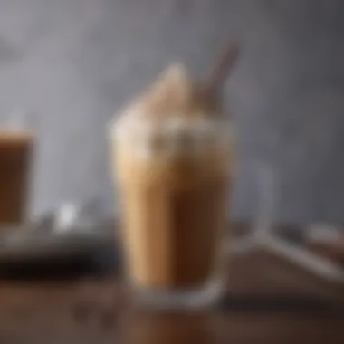 Elegant Iced Coffee Presentation An elegant glass filled with iced coffee topped with whipped cream and chocolate drizzle.