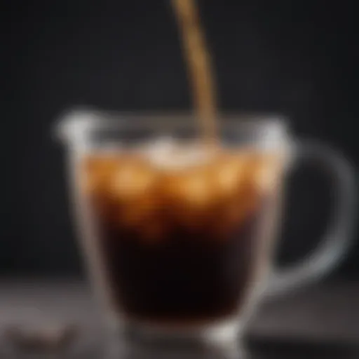 A close-up of freshly brewed coffee cooling in a glass pitcher.